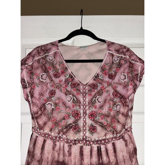 Sundance Catalog Gemi Sz XS Pink Tie Dye Floral Embroidered Chiffon Dress Lined - Picture 2 of 14